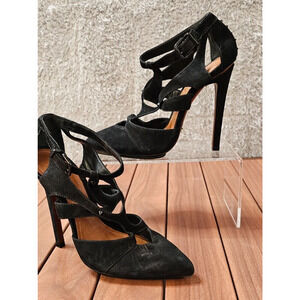 Schutz‎ Black Leather Studded Strappy Stilettos 4" Heels Rock n Roll Womens 6.5